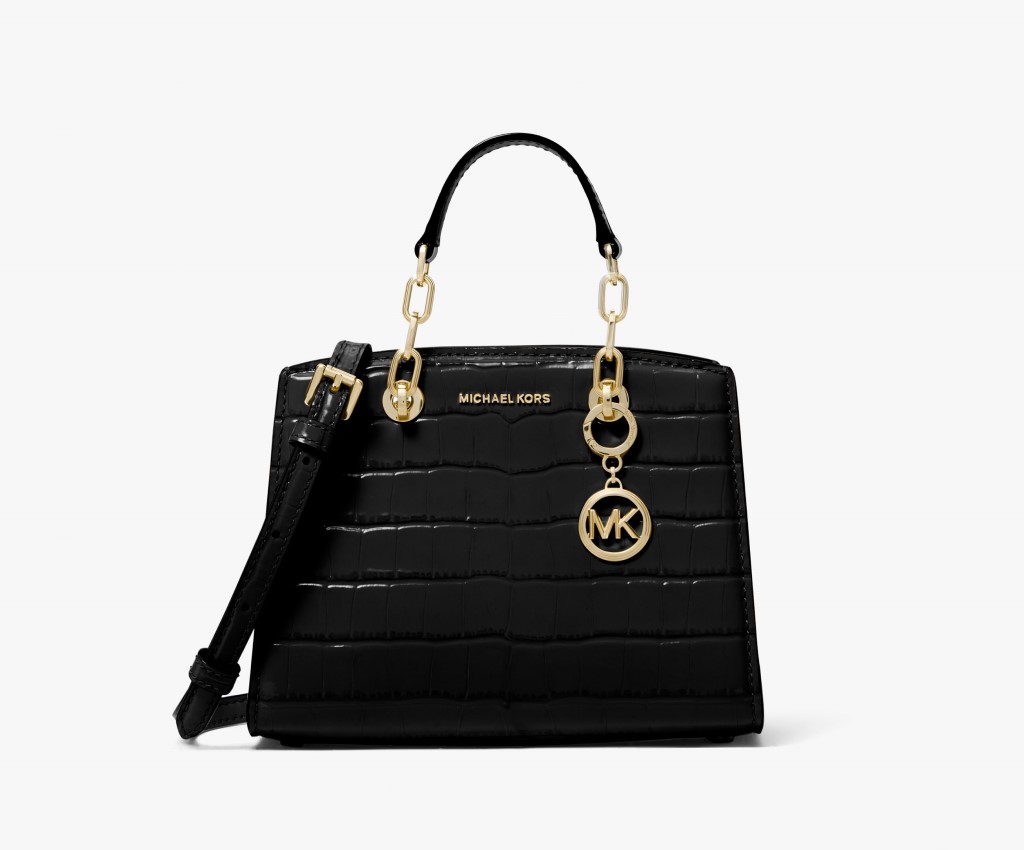 Cynthia 超小號皮質斜挎包 (黑色)